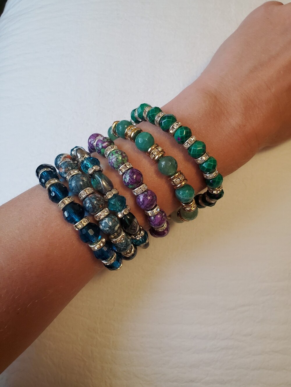 Stackable Green and Blue Beaded Bracelet Set